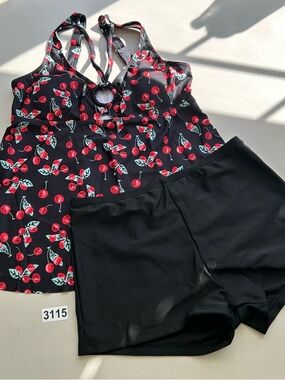Blueming Small Tankini Set Black Cherry Print Swimwear New